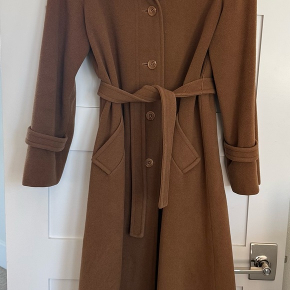 Vintage 60s Jaeger Camelhair Wool Princess Swing Coat Belted Brown Made England - Picture 4 of 15